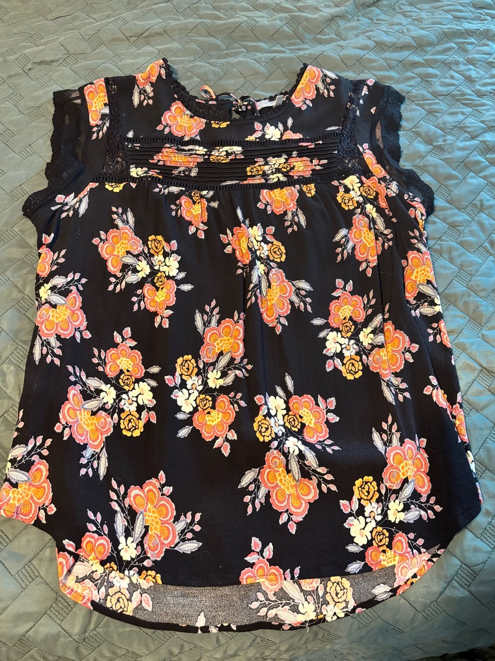 Damiel Rainn Black Floral Sleeveless Top, Size XXL